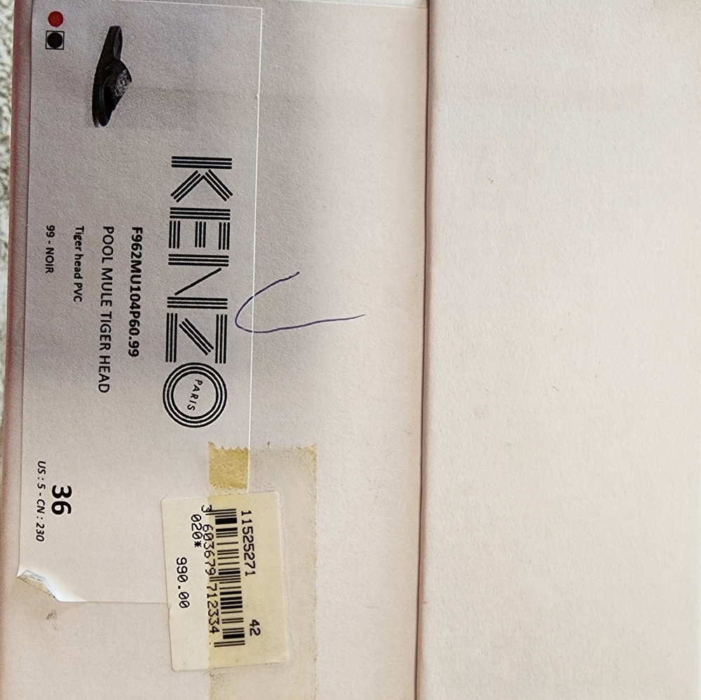 Kenzo Black Slides with White Tiger Motif - Picture 3 of 5
